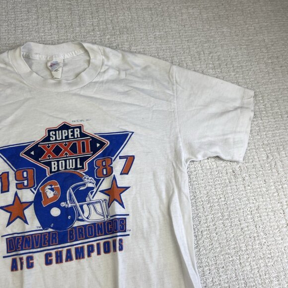 VTG 1987 AFC CHAMP Denver Broncos Super Bowl Shirt Youth L 80s NFL USA MADE * - Picture 4 of 16